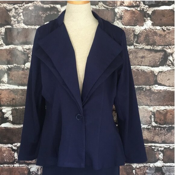 Hybrid & Company Dark Purple Jersey Peplum Flare Back Blazer Jacket Like New - Picture 3 of 8